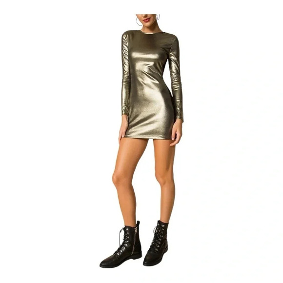 1894. SUPERDOWN MARIANNA MESH MINI DRESS SIZE SMALL METALLIC GOLD‎ IN COLOR - Picture 3 of 12